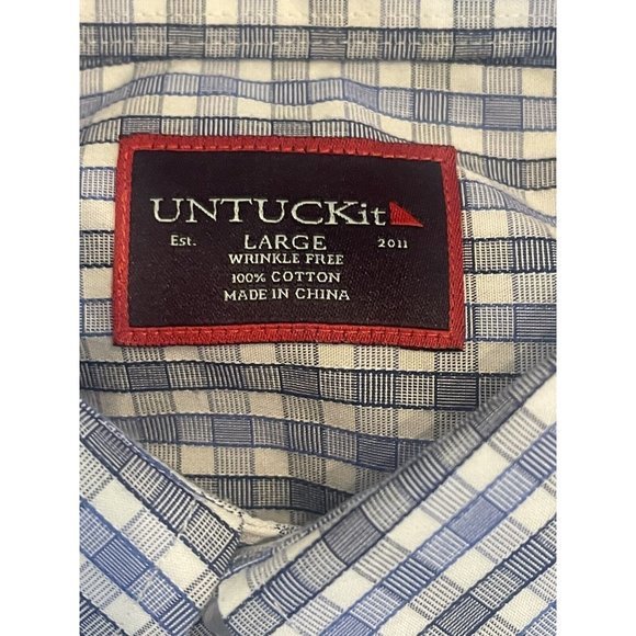 UNTUCKit Shirt‎ Mens XL Blue Plaid Long Sleeve Button Up Pocket 100% Cotton - Picture 5 of 5